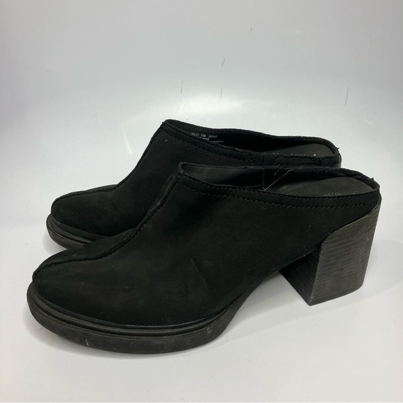 OTBT split black leather clog mules block heel side 10 - Picture 5 of 9